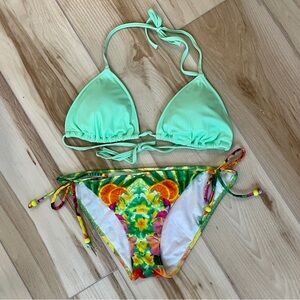 Victoria’s Secret Light Green Bikini Top (SZ L) Floral & Pineapple Bottom(SZ M)